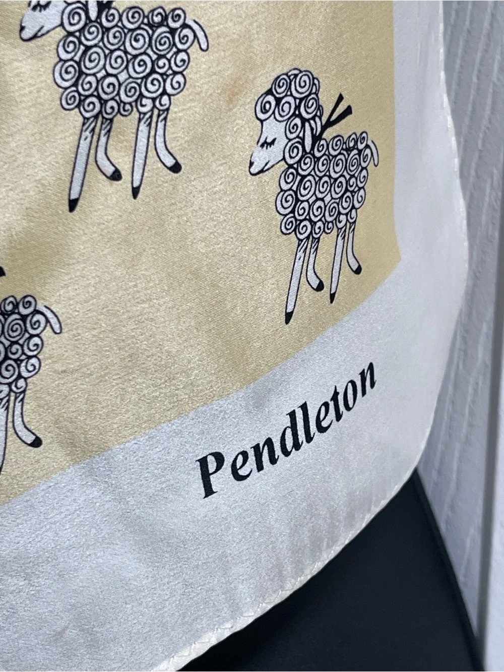 Pendleton Yellow Cream Silk Scarf with Little Lambs Print